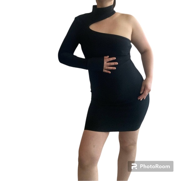 NEW One Shoulder Midi Asymmetrical Dress in Black - Picture 6 of 17